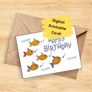 Printable Birthday Card - Digital Download Happy Birthday Fishes - Druckbare Geburtstagskarte Fische - digitale Karte Wasserfarben