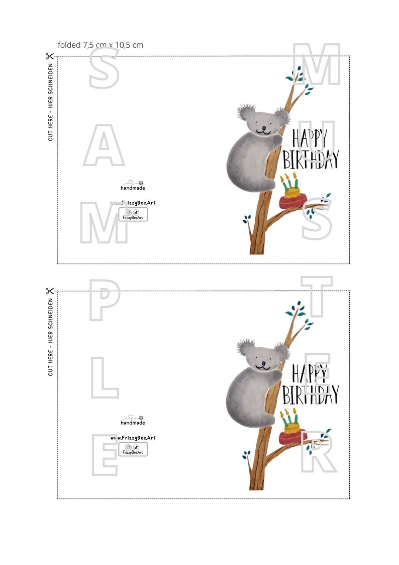Printable Birthday Card Digital Download Happy Birthday Koala Druckbare ...