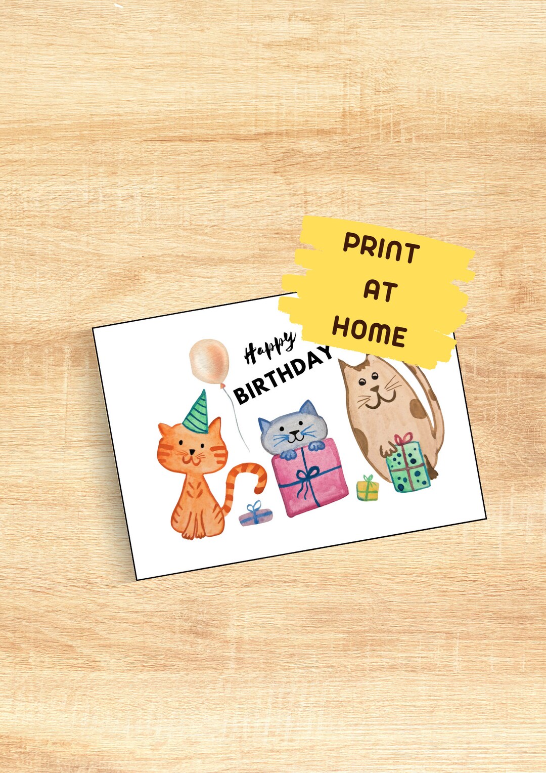 Printable Birthday Card Cats Digital Download Happy Birthday Cats