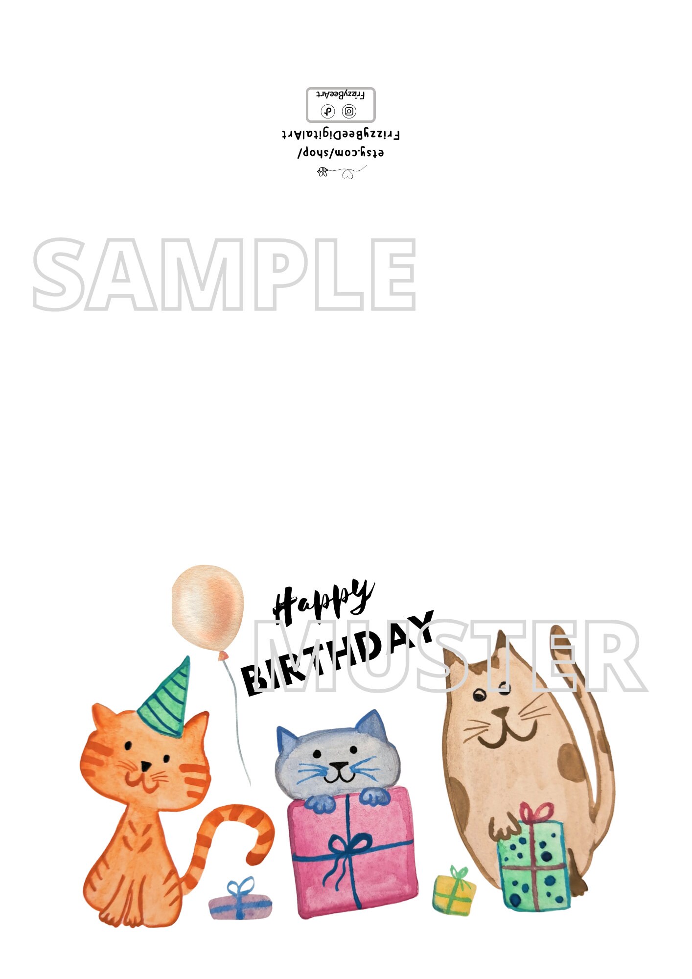 Printable Birthday Card Cats Digital Download Happy Birthday Cats