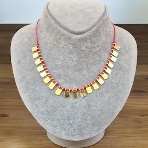 Adjustable Red Cord Necklace with 24K Gold Plated Charms – Minimal Layering Jewelry