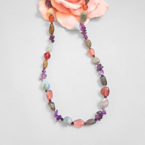Collar de amatista y cuarzo rosa: Fairycore Coquette Jewelry
