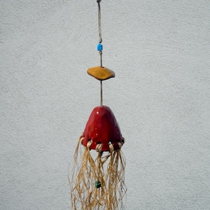 Red yellow rustic ceramic bell wind chimes
