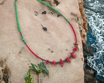 Multi Color Seed Bead Coral Necklace