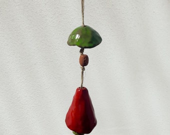 Cloche en céramique rustique rouge vert