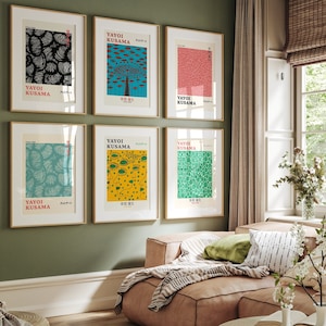 Yayoi KUSAMA Set of 6 Prints, Eclectic Poster, Yayoi Print, Gallery Printable Poster, KUSAMA Wall Art, Vintage Fine Art, Digital Download