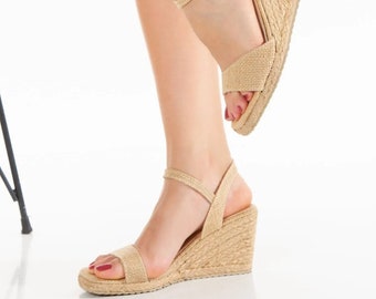 Women's Summer Linen Espadrilles organic vegan sustainable - canvas (7cm - 2.75i) Made in Türkiye