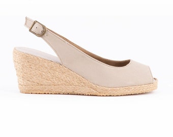 Beige Women's Summer Linen Espadrilles Heel Height 7cm - 2.75 inch