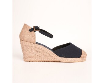 Women's Summer Linen Espadrilles, Wedge Heel Banded Espadrilles organic vegan sustainable - canvas (7cm - 2.75inch) Made in Türkiye