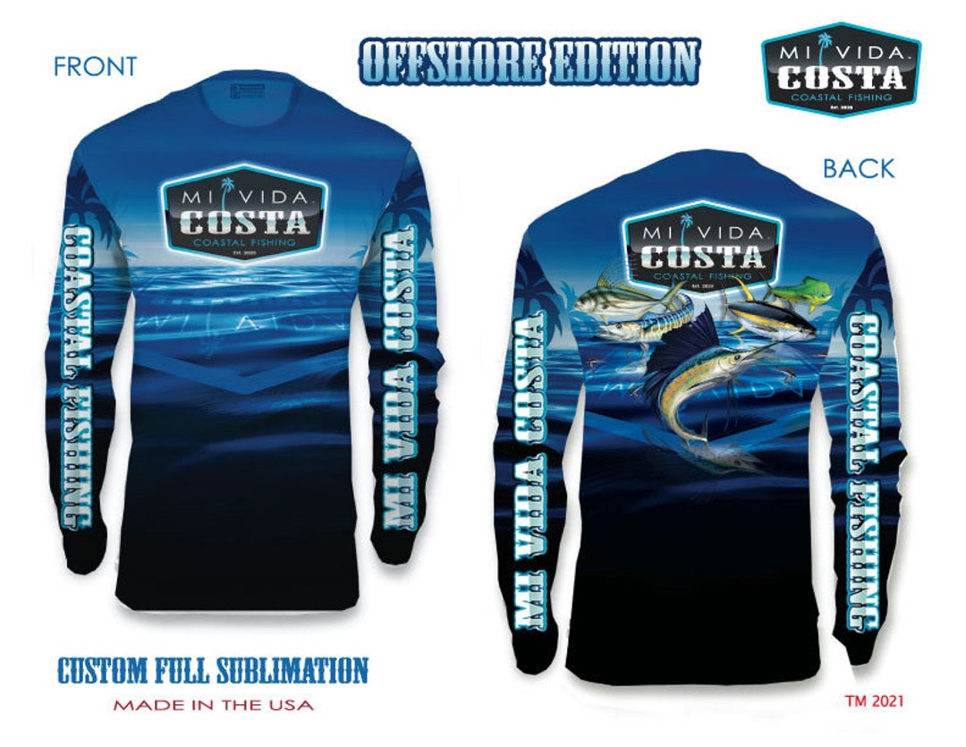 Custom Long Sleeve Shirt With 40 UPS Sun Protection, Saltwater Fishing Shirt,  Offshore, Performance Shirt, Fishing Apparel, Mi Vida Costa 