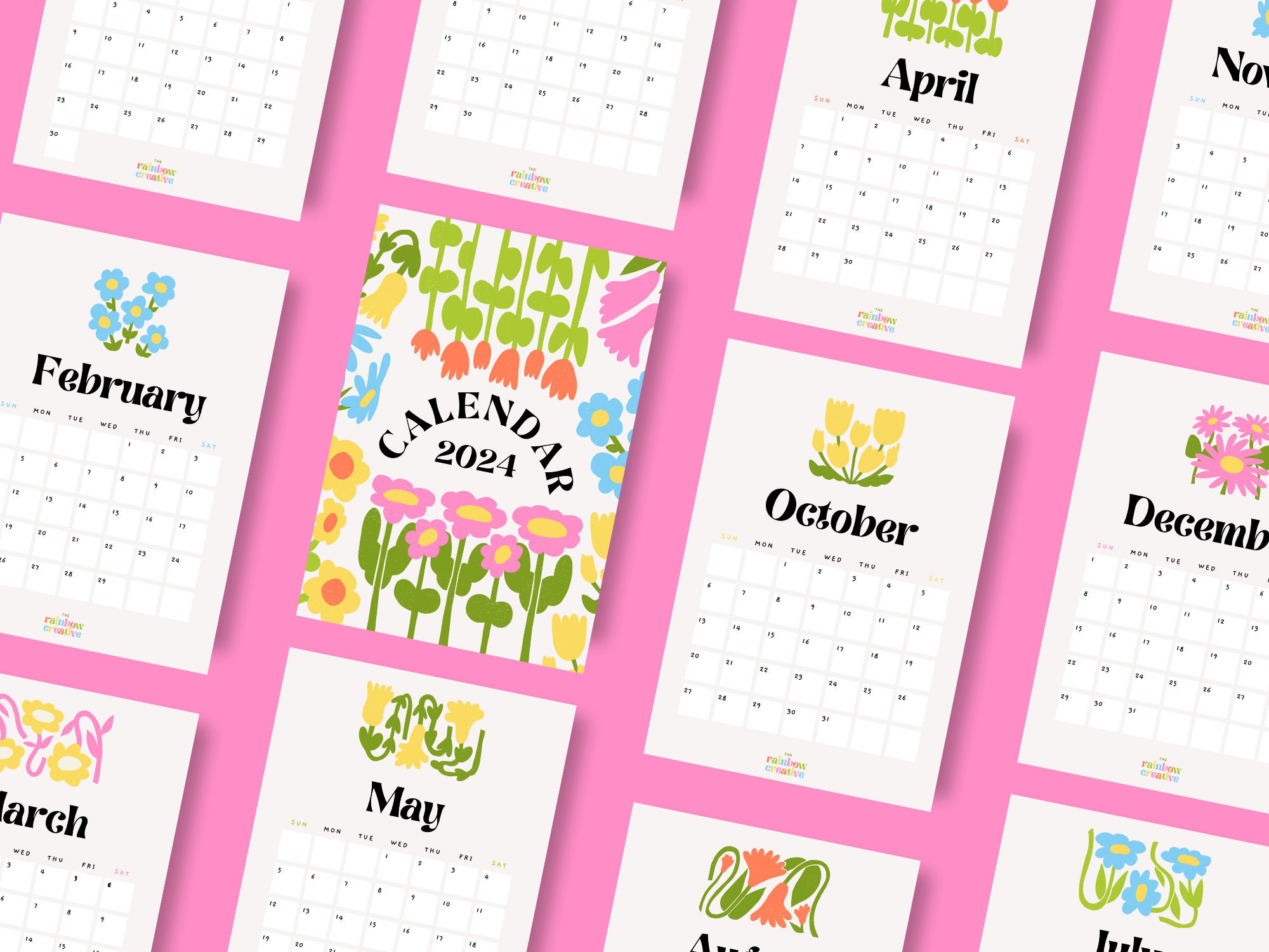 2024 Colourful Calendar // Printable Calendar 2024, Floral Calendar ...