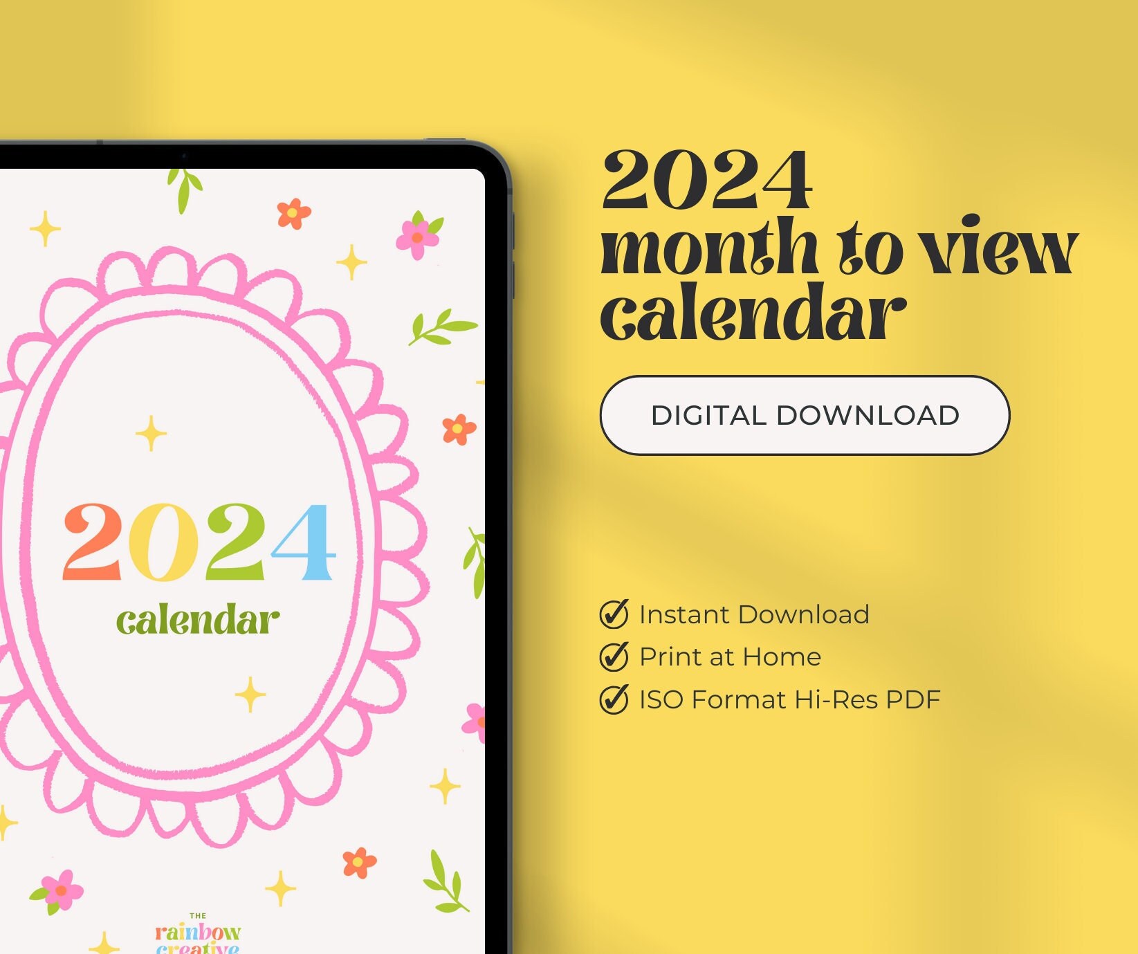 2024 Colourful Calendar // Printable Calendar 2024 Cute Etsy
