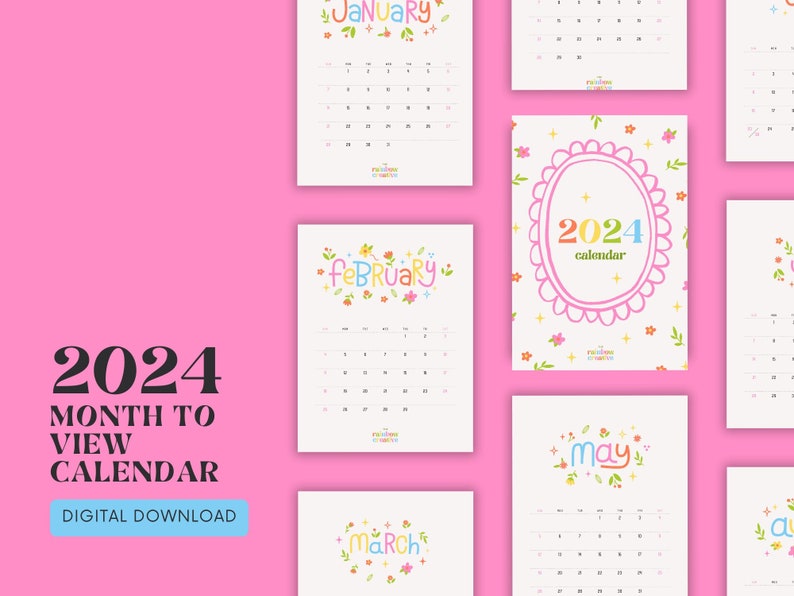 2024 Colourful Calendar // Printable Calendar 2024 Cute Etsy