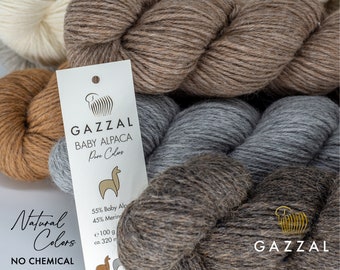 GAZZAL Baby Alpaca Pure Colors Yarn: Natural Undyed Alpaca & Merino Wool Fiber