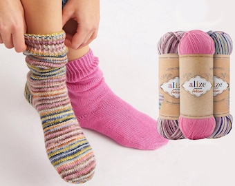 Superwash Wool Sock Yarn, Self Stripping Yarn, Yarn for Socks, Fingering Wool, Knitting Wool Yarn, Batik Yarn, Alize Superwash Artisan