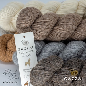 GAZZAL Baby Alpaca Pure Colors, Alpaca Yarn, Natural Fiber Yarn, Merino Wool, Pure Wool Alpaca, Knitting and Crochet Wool, Superfine Alpaca