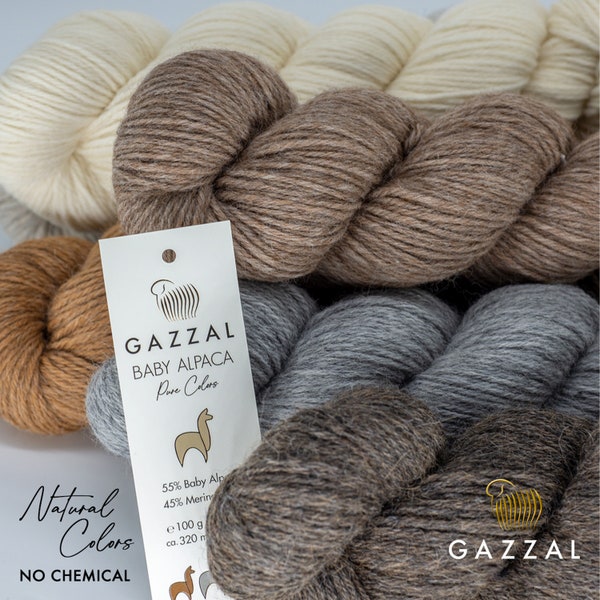 Baby alpaga GAZZAL couleurs pures, fil d'alpaga, fil de fibres naturelles, laine mérinos, pure laine d'alpaga, laine à tricoter et crocheter, alpaga superfin