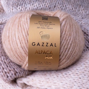 GAZZAL Alpaga Air, mélange de laine mérinos bébé alpaga doux, fil d'aran, fil peignée, fil de soufflage moyennement épais, fil artistique, fil pour pulls image 1