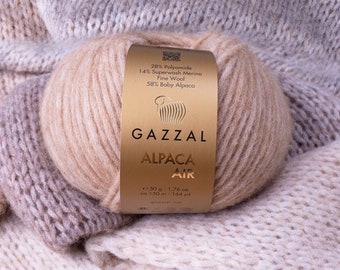 GAZZAL Alpaga Air, mélange de laine mérinos bébé alpaga doux, fil d'aran, fil peignée, fil de soufflage moyennement épais, fil artistique, fil pour pulls