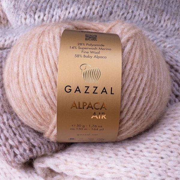 GAZZAL Alpaca Air, Soft Baby Alpaca Merino Wool Blend Yarn, Aran Yarn, Worsted Yarn, Medium Thick Blow Yarn, Art Yarn, Yarn for Sweaters