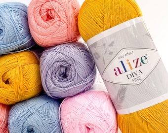 Alize Diva Fine Yarn: Silky Microfiber Acrylic Lace Weight - 100g 600m