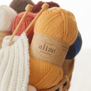 Alize Wool Time, Lana Superwash, Filato Dk Weight, Filato pettinato leggero, Lana morbida, Lana per calzini caldi, Filato per maglioni invernali, Filato per maglieria e uncinetto