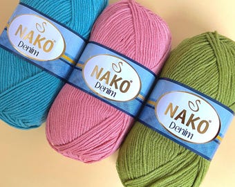 Nako Denim Yarn: Soft Cotton Blend, DK Light Worsted