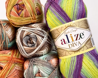 Alize Diva Batik Yarn: Silky Ombre Acrylic, Fingering Sport Weight