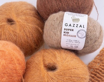 Fil de mohair, Kid mohair, Fil duveteux, Laine naturelle, Laine mérinos, Laine à tricoter de luxe, Fil à crocheter, Fil de dentelle, Fil de mohair Super Kid Gazzal