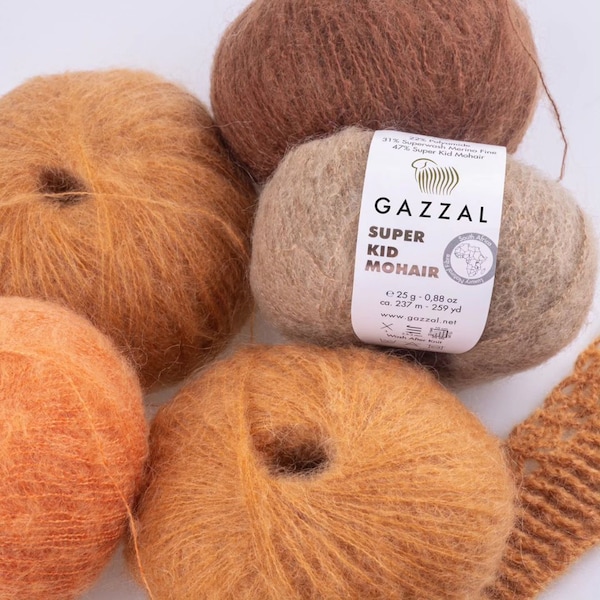 Mohair Yarn, Kid Mohair, Fluffy Yarn, Natural Wool, Merino Wool, Luxury Knitting Wool, Crochet Yarn, Lace Yarn, Gazzal Super Kid Mohair Yarn