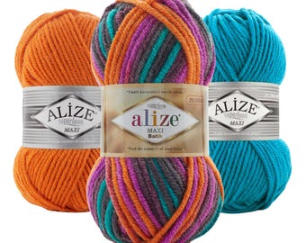 Alize Superlana Maxi Yarn, 25% Wool Bulky Weight, Solid Batik Colors