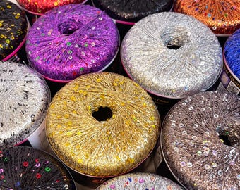 Filato glitterato con paillettes metalliche, paillettes fini, Himalaya Yıldız, 25 g/0,88 oz-393 mt