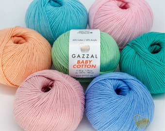 GAZZAL Baby Cotton Yarn: Soft Cotton Acrylic Blend for Knitting & Crochet