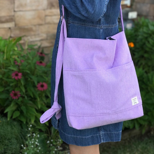 Corduroy Tote Bag |  Pastel Purple Messenger bag | Shoulder Bag | Perfect for gift