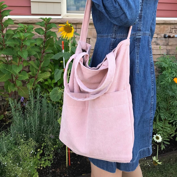Corduroy Tote Bag |  Pastel Pink Messenger bag | Shoulder Bag | Perfect for gift