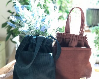 Corduroy Drawstring Bucket Bag: Fall Crossbody Bag