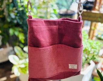 Rose Pink Corduroy Crossbody Bag: Adjustable Strap Messenger