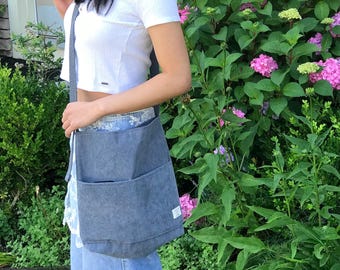 Corduroy Tote Bag: Pastel Grey Shoulder Messenger Bag