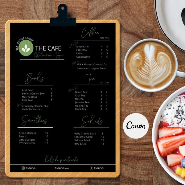 Editable Canva Café Coffee Shop Menu , Tea Shop Pricing List, Juice Smoothie Shop Menu Editable Canva Template