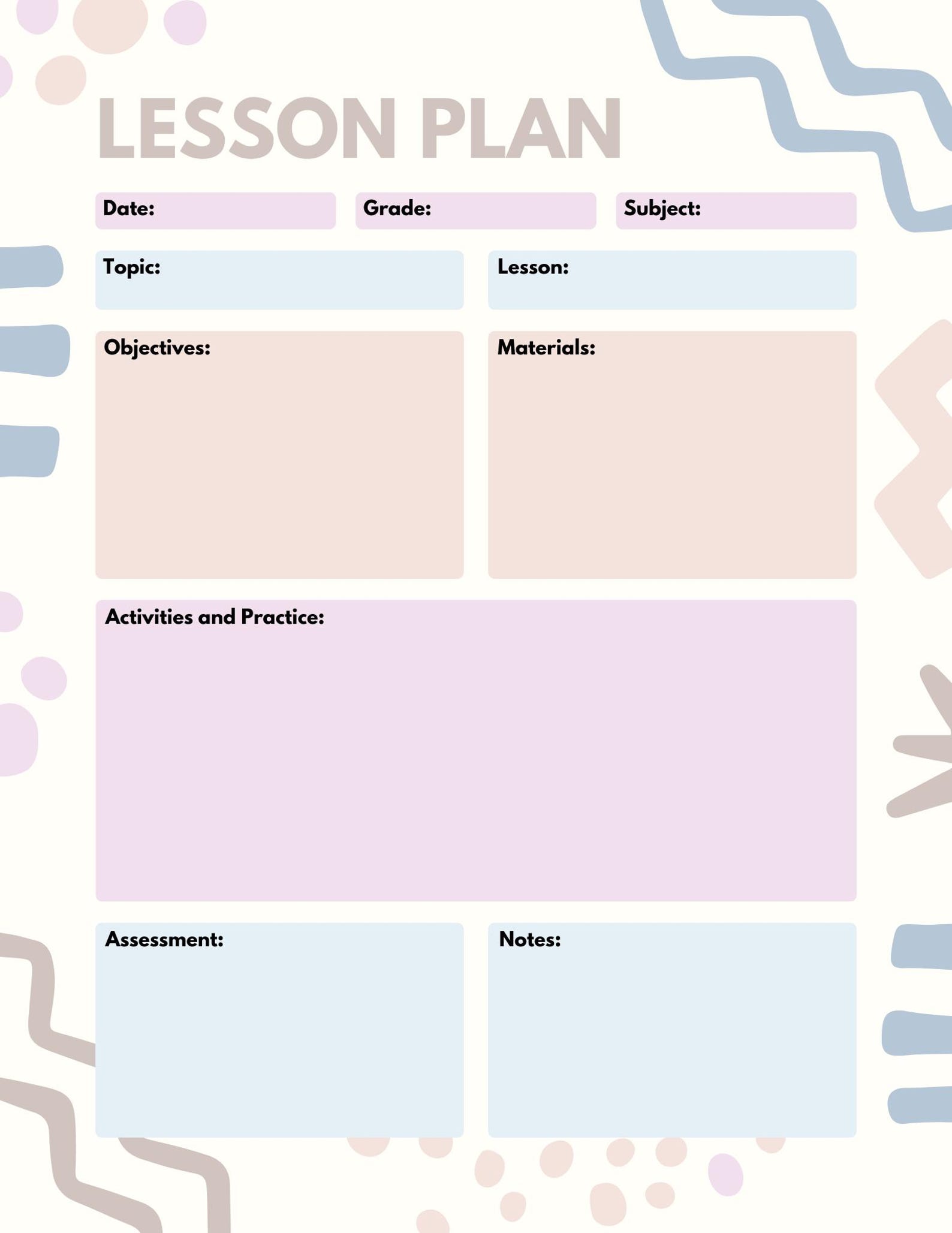 Lesson Plan Template 3 - Etsy