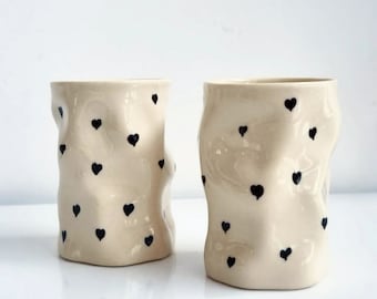 Handmade Stoneware Mug, Cup with Black Heart, Home Decor , Tea, Ceramic, Handcrafted, Coffe, Home