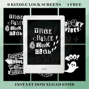 6 kindle lock screen + 1 free | basic paperwhite oasis screensaver wallpaper bundle epub | thriller girlie horror witch death tbr halloween