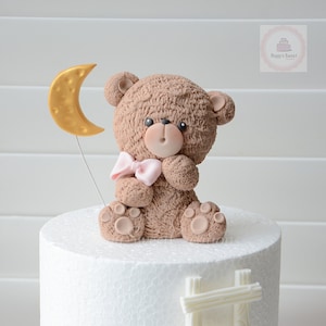 Handmade Fondant Teddy Bear Cake Topper: Baby Shower Decoration - Beary First Birthday