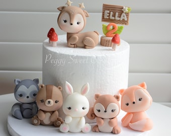 Fondant Woodland Animal Cake Toppers: Deer, Fox, Bear - Handcrafted Caketoppers