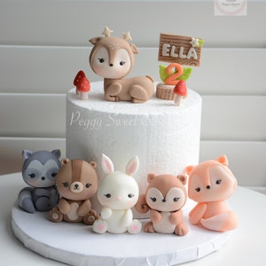 Handgemaakte fondant bosdieren taarttoppers: hert, vos, beer