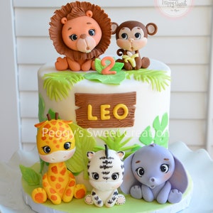 Fondanttaarttopper safaridieren: leeuw, olifant, aap, zebra, giraf