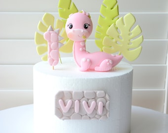 Baby Pink Dinosaur Fondant Cake Topper - Brontosaurus - Dino Birthday - Baby Shower - Handmade