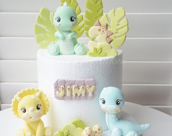 Adorno para tarta de fondant de dinosaurio bebé - Azúcar - T-rex - Brontosaurio - Triceratops - Cumpleaños de dinosaurio
