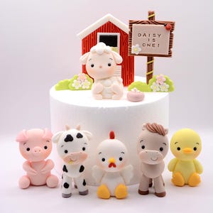 Farm animal cake toppers- Fondant Cake Topper  - Birthdady - Baby Shower - sheep pig cow rooster horse duck barn eggs