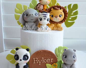 Handmade Safari Animal Fondant Cake Toppers: Lion, Elephant, Zebra
